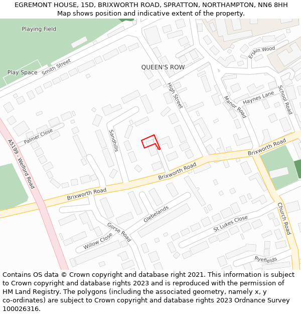 EGREMONT HOUSE, 15D, BRIXWORTH ROAD, SPRATTON, NORTHAMPTON, NN6 8HH: Location map and indicative extent of plot