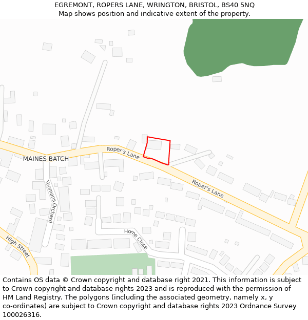 EGREMONT, ROPERS LANE, WRINGTON, BRISTOL, BS40 5NQ: Location map and indicative extent of plot