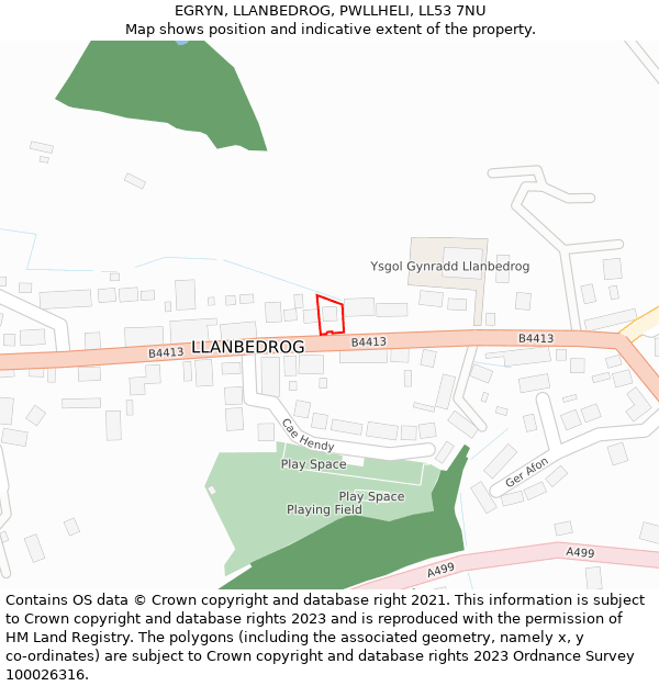 EGRYN, LLANBEDROG, PWLLHELI, LL53 7NU: Location map and indicative extent of plot