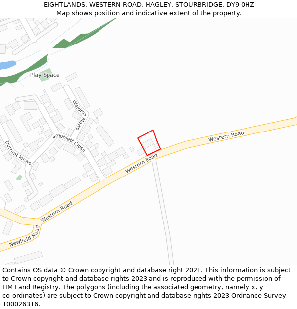 EIGHTLANDS, WESTERN ROAD, HAGLEY, STOURBRIDGE, DY9 0HZ: Location map and indicative extent of plot