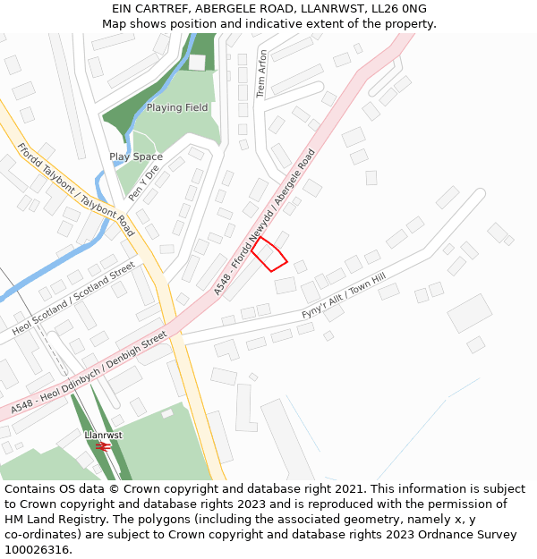 EIN CARTREF, ABERGELE ROAD, LLANRWST, LL26 0NG: Location map and indicative extent of plot
