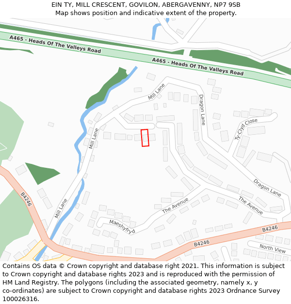 EIN TY, MILL CRESCENT, GOVILON, ABERGAVENNY, NP7 9SB: Location map and indicative extent of plot