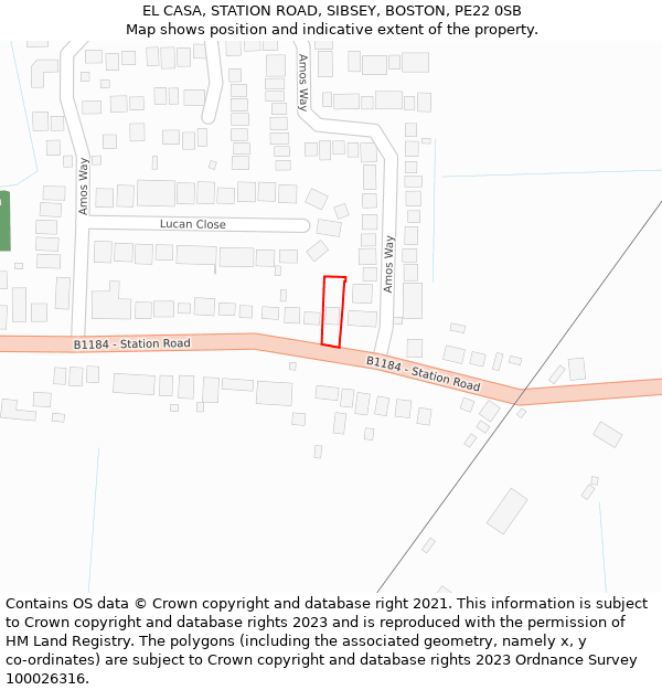 EL CASA, STATION ROAD, SIBSEY, BOSTON, PE22 0SB: Location map and indicative extent of plot