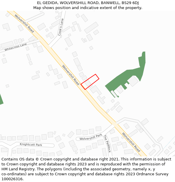 EL GEDIDA, WOLVERSHILL ROAD, BANWELL, BS29 6DJ: Location map and indicative extent of plot