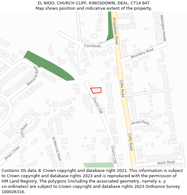 EL NIDO, CHURCH CLIFF, KINGSDOWN, DEAL, CT14 8AT: Location map and indicative extent of plot