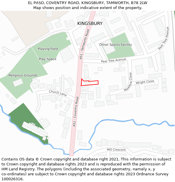 EL PASO, COVENTRY ROAD, KINGSBURY, TAMWORTH, B78 2LW: Location map and indicative extent of plot