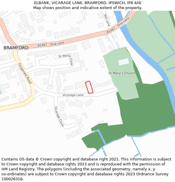 ELBANK, VICARAGE LANE, BRAMFORD, IPSWICH, IP8 4AE: Location map and indicative extent of plot