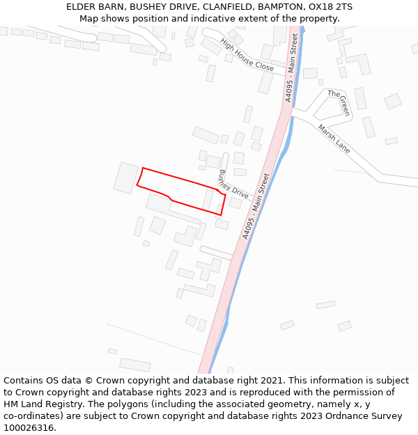 ELDER BARN, BUSHEY DRIVE, CLANFIELD, BAMPTON, OX18 2TS: Location map and indicative extent of plot