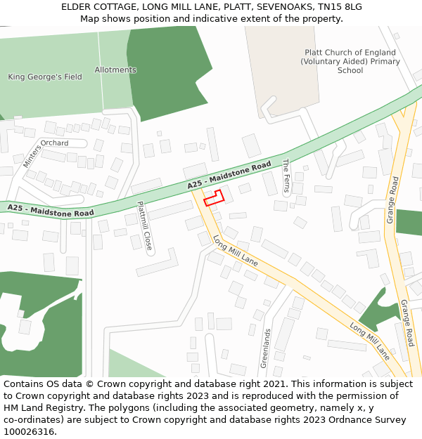 ELDER COTTAGE, LONG MILL LANE, PLATT, SEVENOAKS, TN15 8LG: Location map and indicative extent of plot