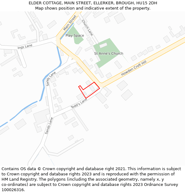 ELDER COTTAGE, MAIN STREET, ELLERKER, BROUGH, HU15 2DH: Location map and indicative extent of plot