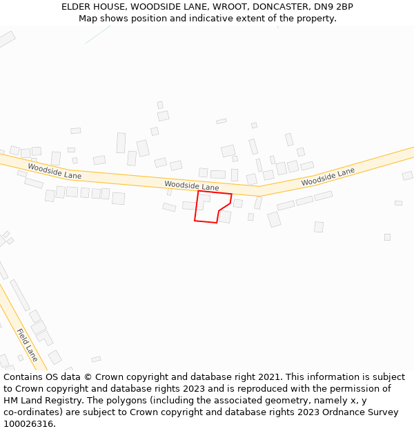 ELDER HOUSE, WOODSIDE LANE, WROOT, DONCASTER, DN9 2BP: Location map and indicative extent of plot