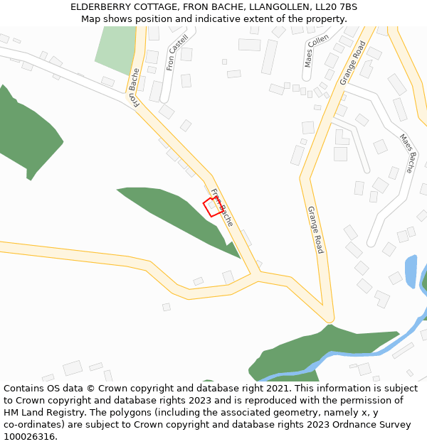 ELDERBERRY COTTAGE, FRON BACHE, LLANGOLLEN, LL20 7BS: Location map and indicative extent of plot