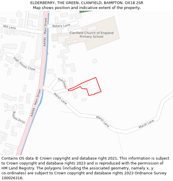 ELDERBERRY, THE GREEN, CLANFIELD, BAMPTON, OX18 2SR: Location map and indicative extent of plot