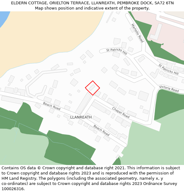 ELDERN COTTAGE, ORIELTON TERRACE, LLANREATH, PEMBROKE DOCK, SA72 6TN: Location map and indicative extent of plot