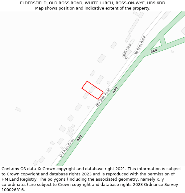 ELDERSFIELD, OLD ROSS ROAD, WHITCHURCH, ROSS-ON-WYE, HR9 6DD: Location map and indicative extent of plot