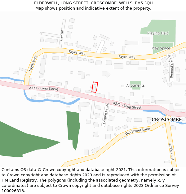 ELDERWELL, LONG STREET, CROSCOMBE, WELLS, BA5 3QH: Location map and indicative extent of plot