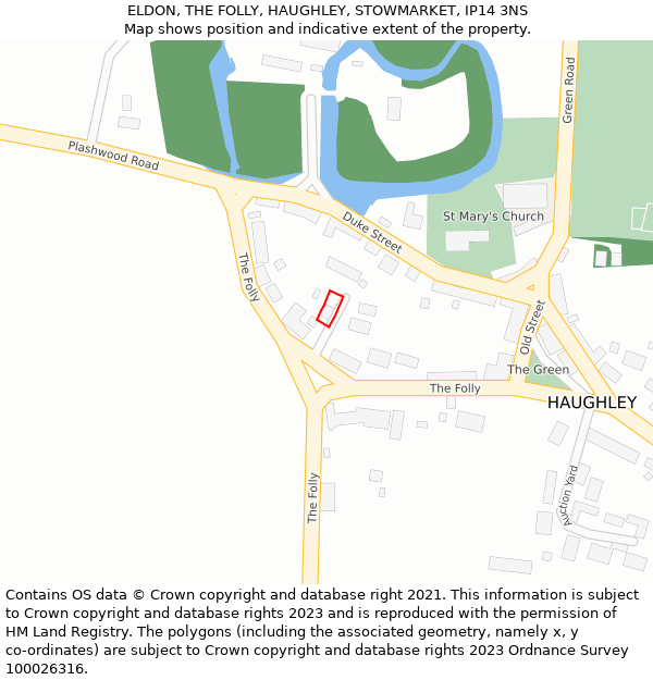 ELDON, THE FOLLY, HAUGHLEY, STOWMARKET, IP14 3NS: Location map and indicative extent of plot