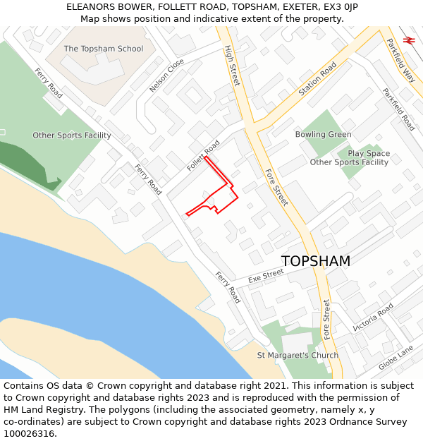 ELEANORS BOWER, FOLLETT ROAD, TOPSHAM, EXETER, EX3 0JP: Location map and indicative extent of plot