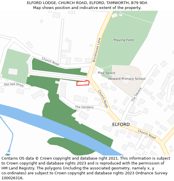 ELFORD LODGE, CHURCH ROAD, ELFORD, TAMWORTH, B79 9DA: Location map and indicative extent of plot