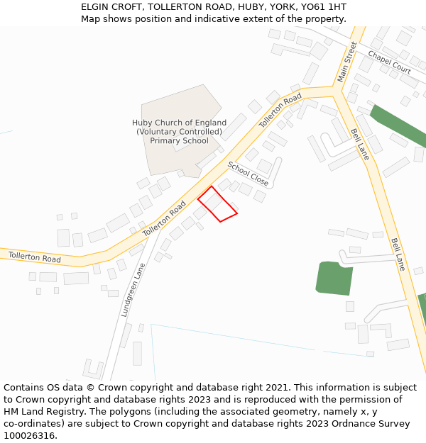 ELGIN CROFT, TOLLERTON ROAD, HUBY, YORK, YO61 1HT: Location map and indicative extent of plot