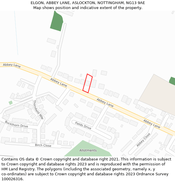 ELGON, ABBEY LANE, ASLOCKTON, NOTTINGHAM, NG13 9AE: Location map and indicative extent of plot