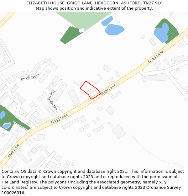 ELIZABETH HOUSE, GRIGG LANE, HEADCORN, ASHFORD, TN27 9LY: Location map and indicative extent of plot