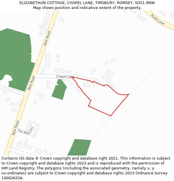 ELIZABETHAN COTTAGE, CHAPEL LANE, TIMSBURY, ROMSEY, SO51 0NW: Location map and indicative extent of plot
