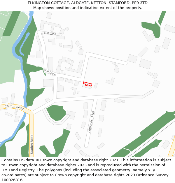 ELKINGTON COTTAGE, ALDGATE, KETTON, STAMFORD, PE9 3TD: Location map and indicative extent of plot