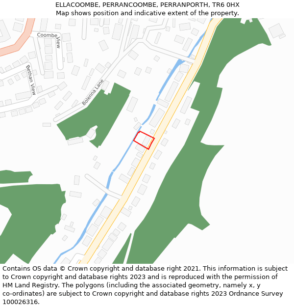 ELLACOOMBE, PERRANCOOMBE, PERRANPORTH, TR6 0HX: Location map and indicative extent of plot