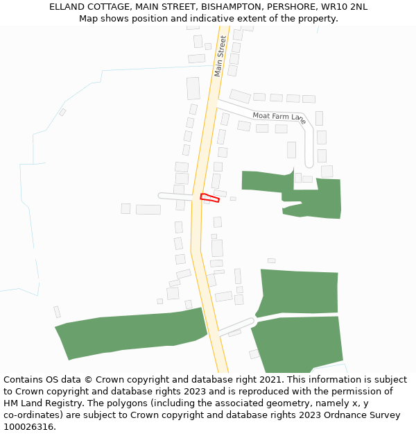 ELLAND COTTAGE, MAIN STREET, BISHAMPTON, PERSHORE, WR10 2NL: Location map and indicative extent of plot