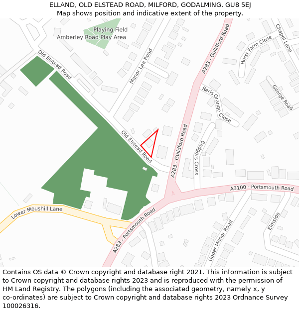 ELLAND, OLD ELSTEAD ROAD, MILFORD, GODALMING, GU8 5EJ: Location map and indicative extent of plot