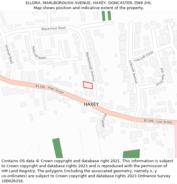 ELLDRA, MARLBOROUGH AVENUE, HAXEY, DONCASTER, DN9 2HL: Location map and indicative extent of plot