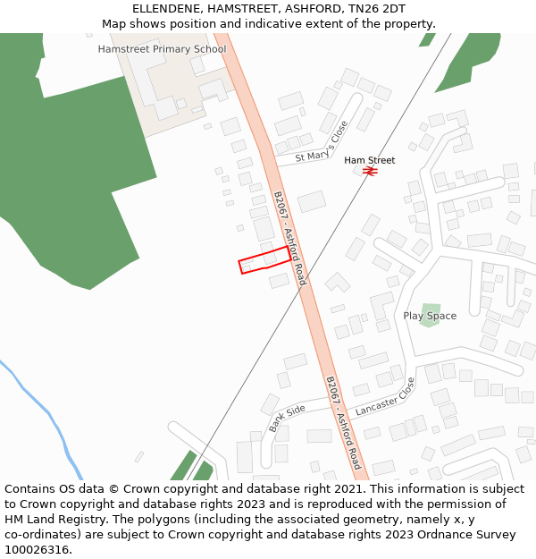ELLENDENE, HAMSTREET, ASHFORD, TN26 2DT: Location map and indicative extent of plot