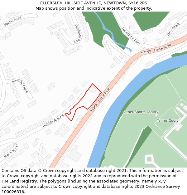 ELLERSLEA, HILLSIDE AVENUE, NEWTOWN, SY16 2PS: Location map and indicative extent of plot
