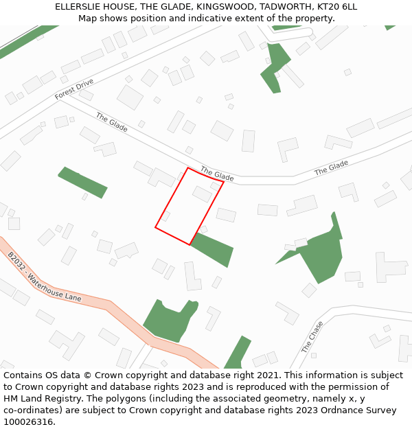 ELLERSLIE HOUSE, THE GLADE, KINGSWOOD, TADWORTH, KT20 6LL: Location map and indicative extent of plot