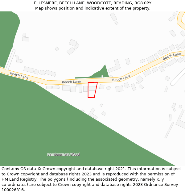 ELLESMERE, BEECH LANE, WOODCOTE, READING, RG8 0PY: Location map and indicative extent of plot