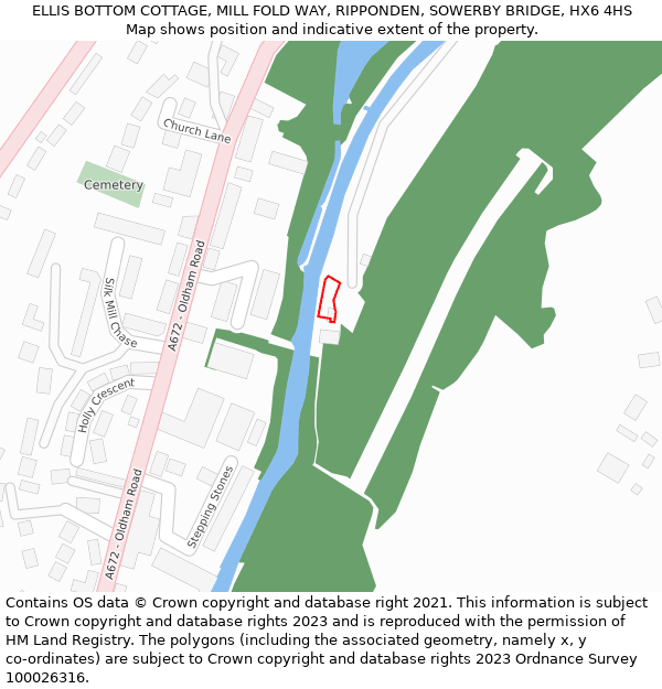 ELLIS BOTTOM COTTAGE, MILL FOLD WAY, RIPPONDEN, SOWERBY BRIDGE, HX6 4HS: Location map and indicative extent of plot