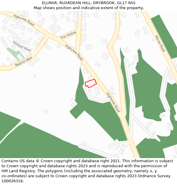 ELLMAR, RUARDEAN HILL, DRYBROOK, GL17 9AS: Location map and indicative extent of plot