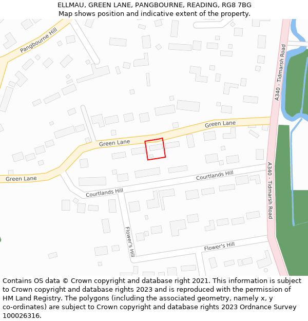 ELLMAU, GREEN LANE, PANGBOURNE, READING, RG8 7BG: Location map and indicative extent of plot