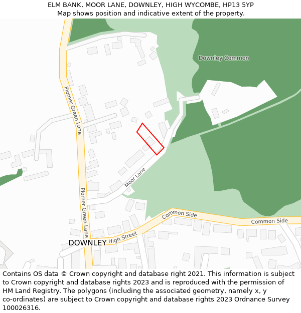 ELM BANK, MOOR LANE, DOWNLEY, HIGH WYCOMBE, HP13 5YP: Location map and indicative extent of plot