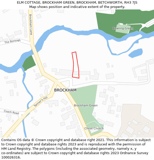 ELM COTTAGE, BROCKHAM GREEN, BROCKHAM, BETCHWORTH, RH3 7JS: Location map and indicative extent of plot