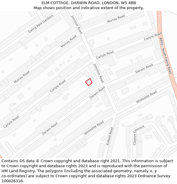 ELM COTTAGE, DARWIN ROAD, LONDON, W5 4BB: Location map and indicative extent of plot