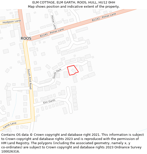 ELM COTTAGE, ELM GARTH, ROOS, HULL, HU12 0HH: Location map and indicative extent of plot