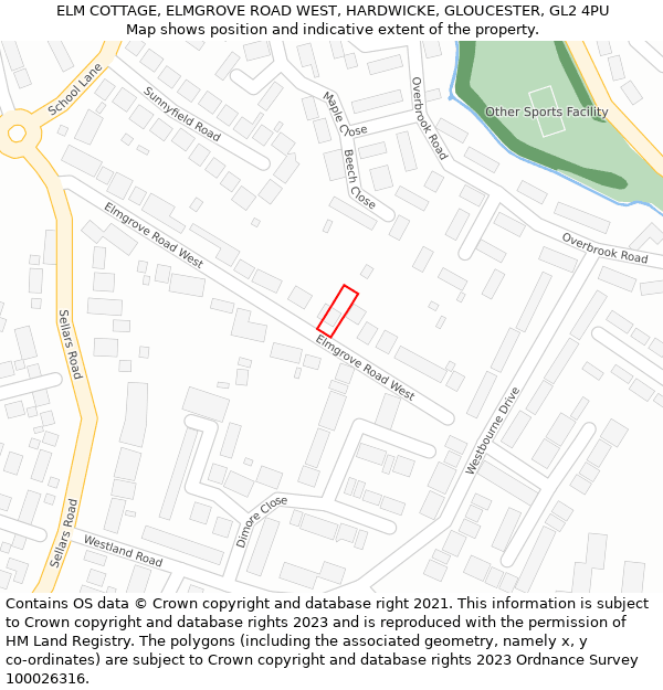ELM COTTAGE, ELMGROVE ROAD WEST, HARDWICKE, GLOUCESTER, GL2 4PU: Location map and indicative extent of plot