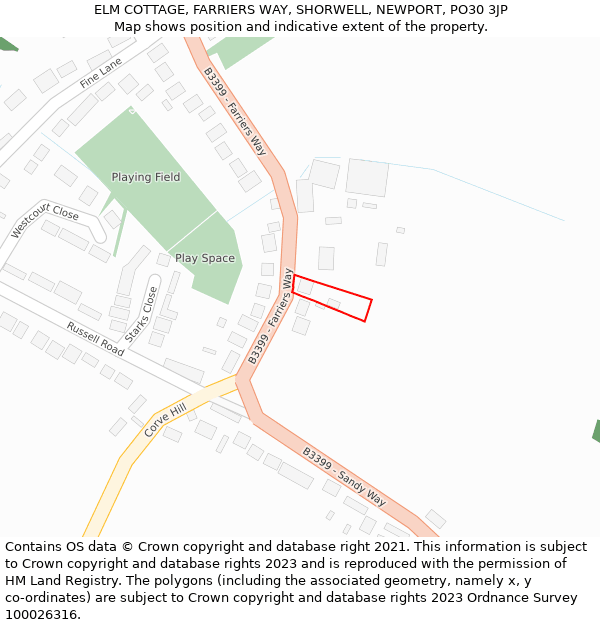 ELM COTTAGE, FARRIERS WAY, SHORWELL, NEWPORT, PO30 3JP: Location map and indicative extent of plot