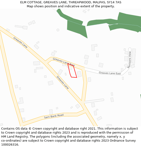 ELM COTTAGE, GREAVES LANE, THREAPWOOD, MALPAS, SY14 7AS: Location map and indicative extent of plot