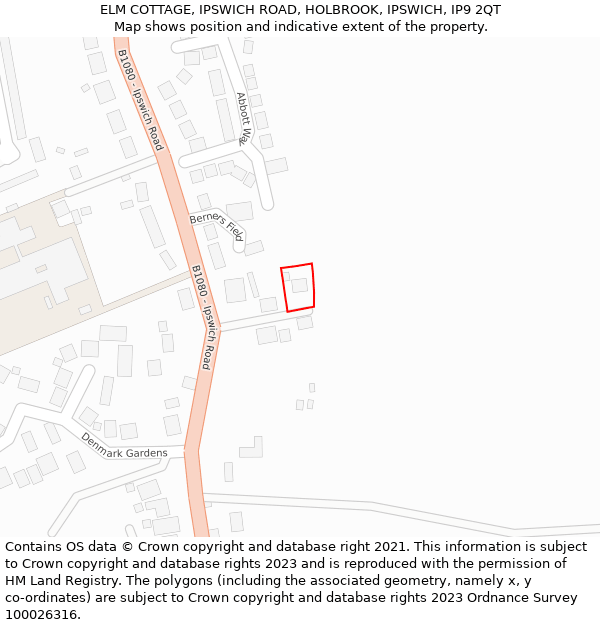 ELM COTTAGE, IPSWICH ROAD, HOLBROOK, IPSWICH, IP9 2QT: Location map and indicative extent of plot