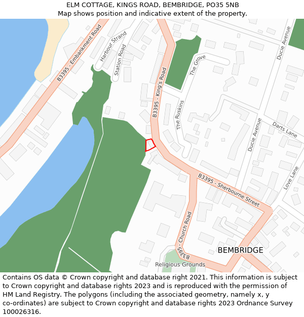 ELM COTTAGE, KINGS ROAD, BEMBRIDGE, PO35 5NB: Location map and indicative extent of plot