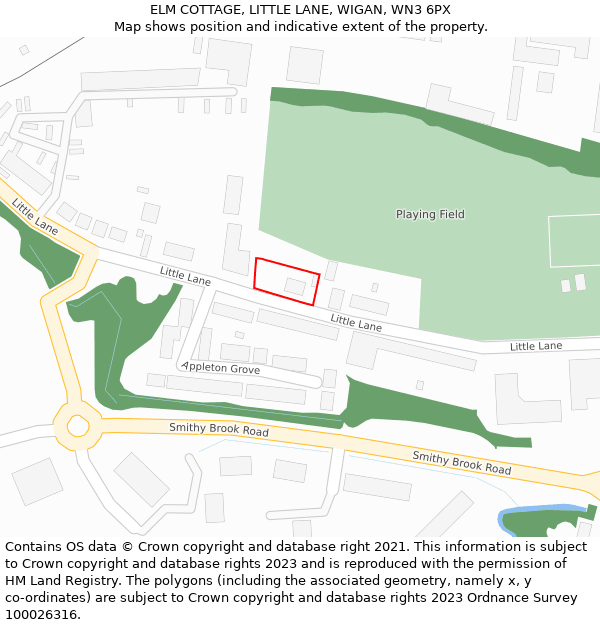 ELM COTTAGE, LITTLE LANE, WIGAN, WN3 6PX: Location map and indicative extent of plot