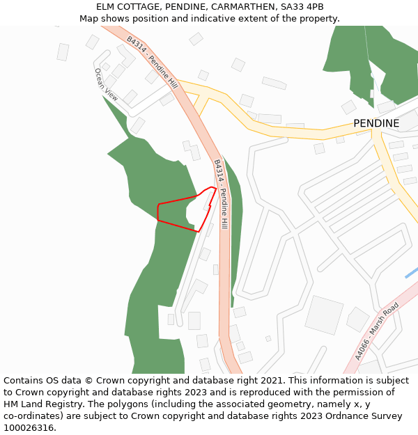 ELM COTTAGE, PENDINE, CARMARTHEN, SA33 4PB: Location map and indicative extent of plot